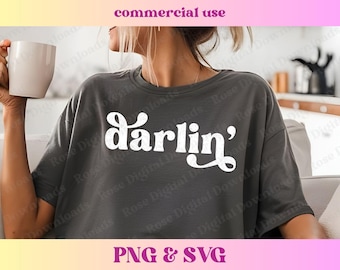 Trendy Distressed Darlin Cowgirl PNG SVG | Y'all western cowgirl | Vintage Retro Shirt Design, Cute Rodeo Howdy Sublimation Digital Download