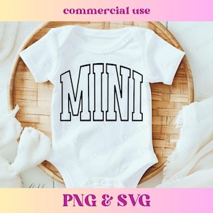 Outline Varsity Mini PNG SVG | Trendig vintage-tröja med sublimeringsgrafik för t-shirts | Trendande mini digital nedladdning