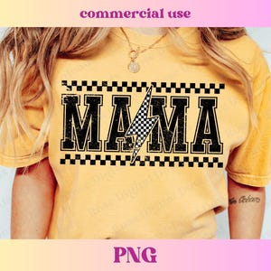 Checkered Lightning Bolt Mama PNG | Trendy Vintage Retro Mom | Mommy Digital Sublimation | Trending Distressed Checkerboard T-shirt design