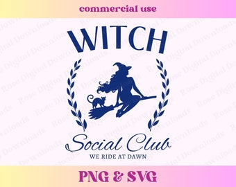 Witch Social Club PNG SVG | Halloween Spooky Season Aesthetic | Witch era shirt design | Trendy Halloween sublimation File | Black cat