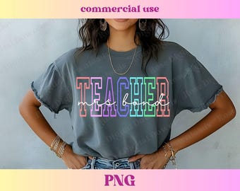 Custom Teacher PNG | Personalized school spirit teacher gift | Cute high school name sublimation | Retro elementary teacher T-shirt gift