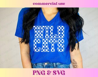 Checkered Wildcat Pride PNG SVG | Trendy distressed varsity school spirit grad shirt | High school mascot sublimation | Retro gift T-shirt