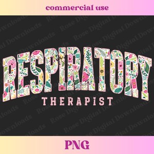 May include: A black background with a floral design that spells out "RESPIRATORY THERAPIST" in pink letters.