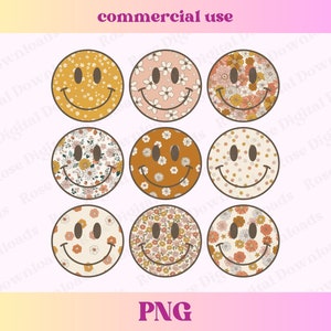 Retro bloemenglimlach PNG | Gelukkig boho-shirt png | Groovy glimlach-esthetiek | Verontruste retro vintage | Trendy sublimatiebestand T-shirtontwerp