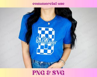 Checkered Bulldogs PNG SVG | Trendy vintage varsity school spirit grad shirt | High school mascot sublimation | Retro football gift T-shirt