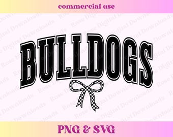 Coquette Bulldogs PNG SVG | Trendy school spirit checkered bow shirt | Cute high school mascot sublimation, Retro sports gift T-shirt design