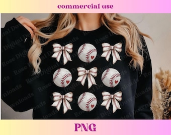 Coquette basebollbågar PNG | Coquette sportmamma | Basebollbågar | Söt sportmamma sublimeringsfil | Akvarell softboll t-shirtdesign