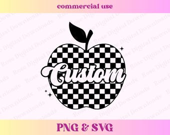 Checkered Custom Apple PNG SVG | Personalized school spirit checkered mascot | Cute high school name sublimation | Elementary Teacher gift