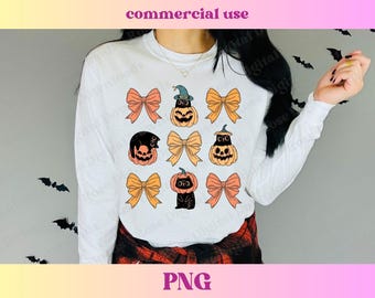 Cat Pumpkin Coquette PNG | Funny Halloween Spooky Season Aesthetic | Witch era shirt design | Cat Lover Trendy Halloween T-shirt sublimation
