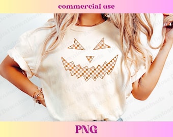 Trendy Pumpkin Face png | Checkered Halloween Aesthetic | Western boo design | Cute Halloween sublimation File | Fall Spooky vibes design