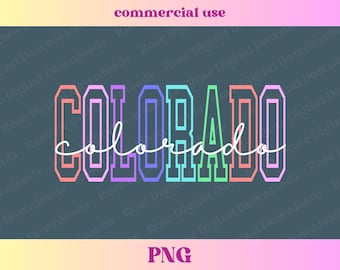 Colorful Colorado PNG | Trendy state shirt design | Retro Vintage T-shirt Sublimation, Hometown gift, Trending CO state shirt digital design