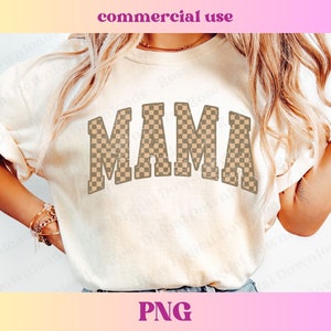Checkered Mama PNG | Trendy Varsity Retro Mama png | Brown Checkers Mom Shirt | Mama Digital Download Sublimation Design File, Mama shirt