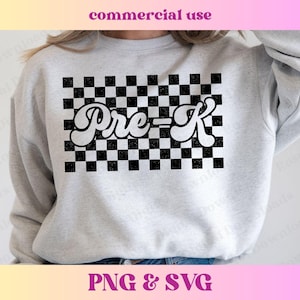 Checkered Pre-K PNG SVG | Vintage Kindergarten Teacher Shirt Gift | Trendy Elementary School Checkerboard Sublimation Digital Download