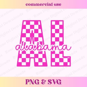Checkered Alabama PNG SVG | Trendy state shirt design | Retro Vintage Tshirt Sublimation | Home town gift, AL cut file, Trending College png