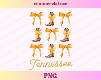 Trendy Coquette Tennessee png | Soft Girl Era png | Orange Boots Ribbon Bow Aesthetic, Social Club shirt design Cute cowgirl bow sublimation
