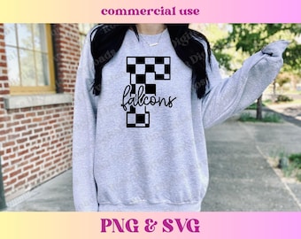 Checkered Falcons PNG SVG | Trendy vintage varsity school spirit grad shirt | High school mascot sublimation | Retro football gift T-shirt
