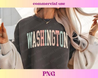 Pastel Washington PNG | Trendy state shirt design | Retro Vintage T-shirt Sublimation, Hometown gift, Trending Varsity WA state digital PNG