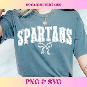 Coquette Spartans PNG SVG | Trendy school spirit checkered bow shirt | Cute high school mascot sublimation, Retro sports gift T-shirt design