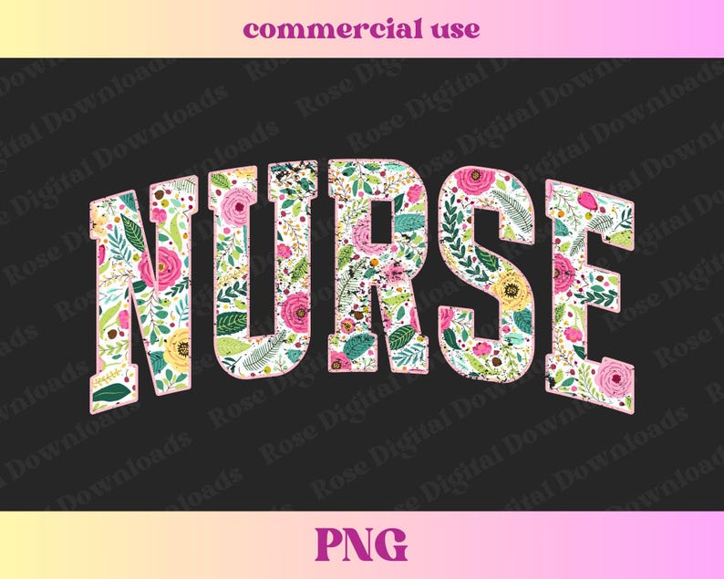 Peut inclure: Motif floral repr&eacute;sentant le mot "NURSE" en rose, blanc et jaune. Le fond est noir.