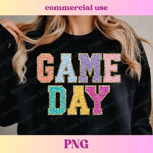 Faux Chenille Patch Game Day PNG | Trendy glitter varsity school spirit grad T-shirt | High school sports sublimation retro football gift