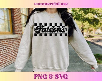 Checkered Falcons PNG SVG, Trendy varsity school spirit grad shirt, Cute high school mascot sublimation, Retro checker gift T-shirt design