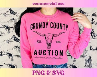 Grundy County Auction PNG SVG | Trendy Western Country Music Concert Shirt | Rodeo T-shirt Digital Download Sublimation Design, Boho Cowgirl