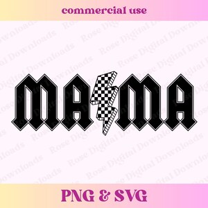 Checkered Lightning Bolt Mama PNG SVG | Trendy Vintage Retro Mom | Mommy Digital Sublimation, Trending Rock Music Aesthetic T-shirt design