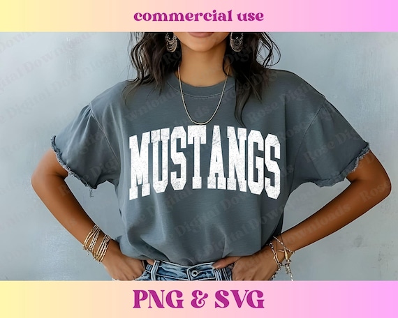 Distressed Varsity Mustangs PNG SVG | Trendy school spirit shirt | High school mascot sublimation | Retro sports gift T-shirt digital design