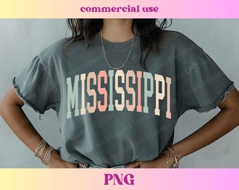 Pastel Mississippi PNG | Trendy state shirt design | Retro Vintage T-shirt Sublimation, Hometown gift, Trending Varsity MS state digital PNG