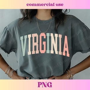 Pastel Virginia PNG | Trendy state shirt design | Retro Vintage T-shirt Sublimation, Hometown gift, Trending Varsity VA state digital PNG