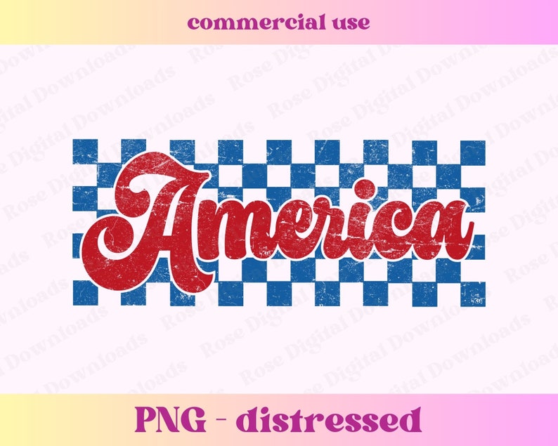 Americana PNG SVG / 4 de julio / América roja y azul png / América angustiada a cuadros Png / Diseño de camiseta de archivo de sublimación patriótica imagen 3