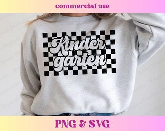 Checkered Kindergarten PNG SVG | Retro Vintage Teacher Shirt Gift | Trendy Elementary School Checkerboard Sublimation Digital Download