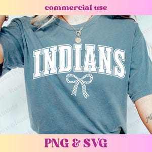 Coquette Indians PNG SVG | Trendy school spirit checkered bow shirt | Cute high school mascot sublimation, Retro sports gift T-shirt design
