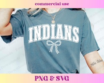 Coquette Indians PNG SVG | Trendy school spirit checkered bow shirt | Cute high school mascot sublimation, Retro sports gift T-shirt design