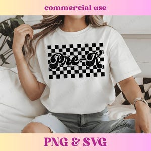 Checkered Pre-K PNG SVG | Vintage Kindergarten Teacher Shirt Gift | Trendy Elementary School Checkerboard Sublimation Digital Download