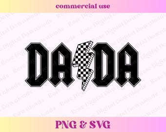 Checkered Lightning Bolt Dada PNG SVG | Trendy Vintage Retro Dad | Daddy Digital Sublimation, Trending Rock Music Aesthetic T-shirt design