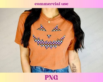 Trendy Pumpkin Face png | Checkered Halloween Aesthetic | Western boo design | Cute Halloween sublimation File | Fall Spooky vibes design