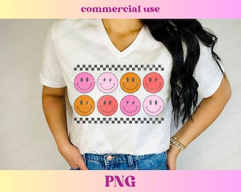 Retro Smile PNG | Happy Checkered Shirt | Groovy colorful smile aesthetic | Distressed retro vintage, Trendy Sublimation File T-shirt design