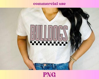 Checkered Bulldogs PNG | Trendy distressed varsity school spirit grad shirt | High school mascot sublimation | Checker retro gift T-shirt