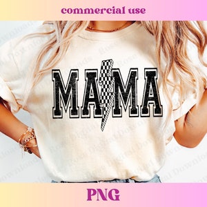 Karierte Blitz Mama PNG | Trendy Distressed Retro Mama png | Mama Digital Download Sublimationsdesign-Datei | Mom T-Shirt Design