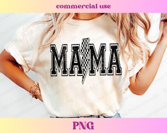 Checkered Lightning Bolt Mama PNG | Trendy Distressed Retro Mama png | Mama Digital Download Sublimation Design File | Mom T-shirt design