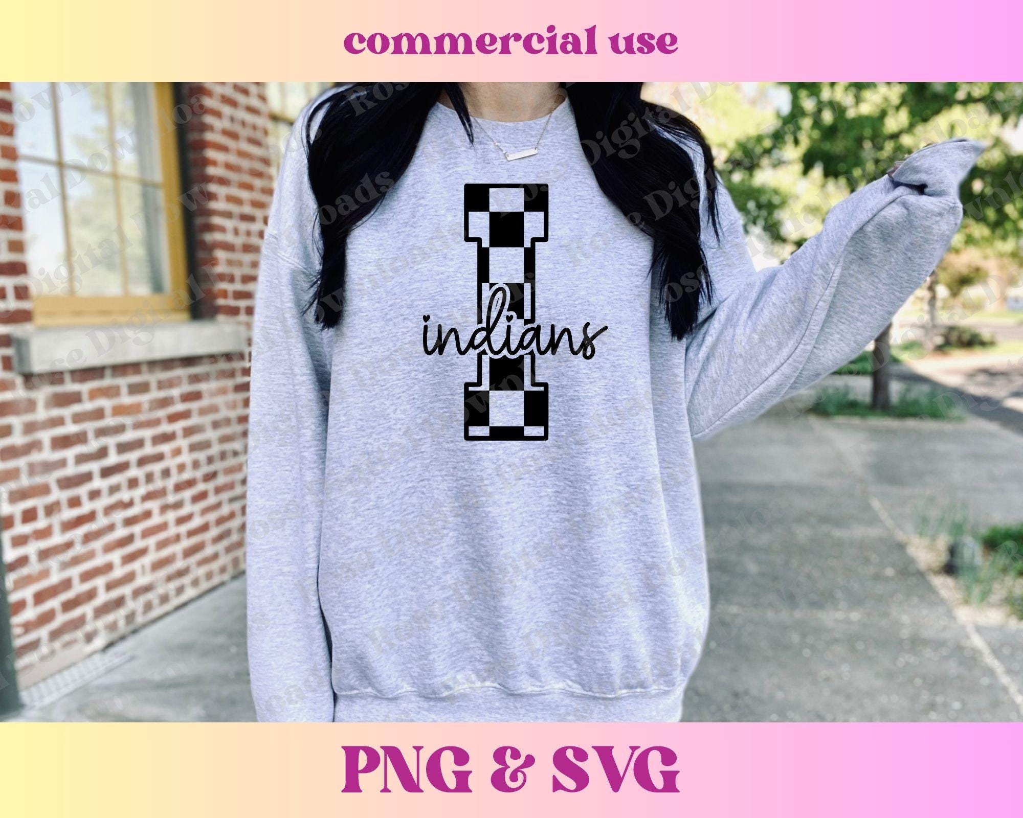 Checkered Indians PNG SVG | Trendy vintage varsity school spirit grad shirt | High school mascot sublimation | Retro football gift T-shirt