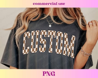 Brown Checkered Custom PNG | Personalized Name Vintage Sports Shirt Gift | Trendy High School Varsity Mascot T-shirt Hometown Sublimation