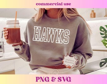 Varsity Hawks Outline PNG SVG | Trendy school spirit shirt | Cute high school mascot sublimation Retro sports gift T-shirt digital design