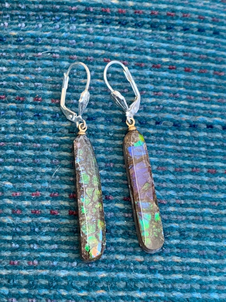 Canadian Ammolite gemstone silver earrings Jewelry Multi color Etsy