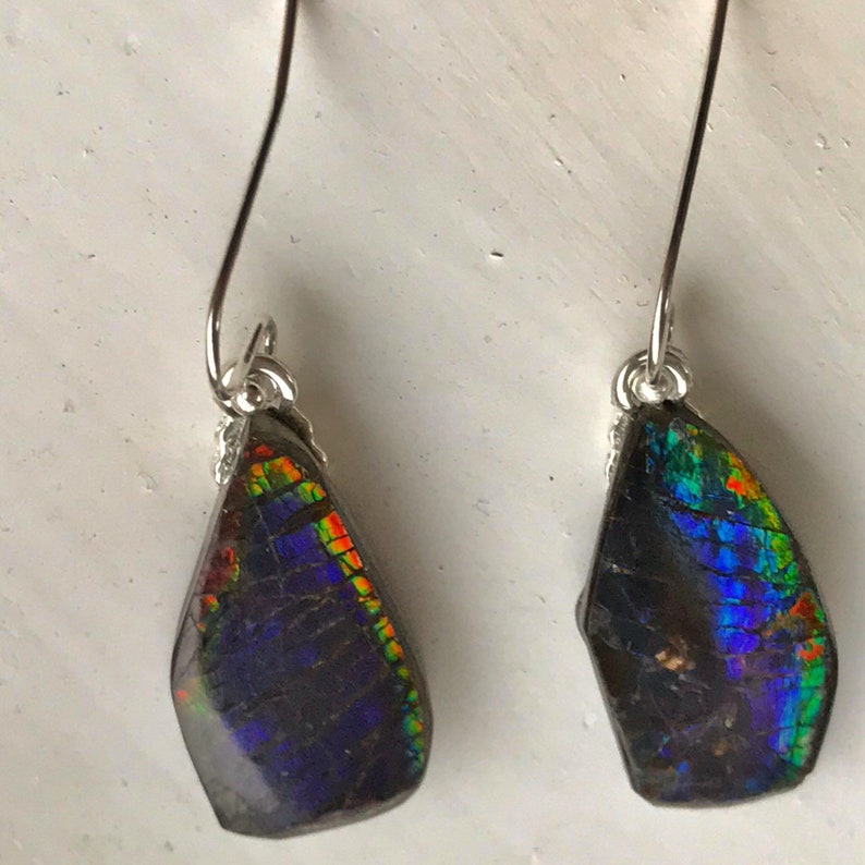 Stunning handmade Ammolite Gemstone Sterling Silver Earrings
