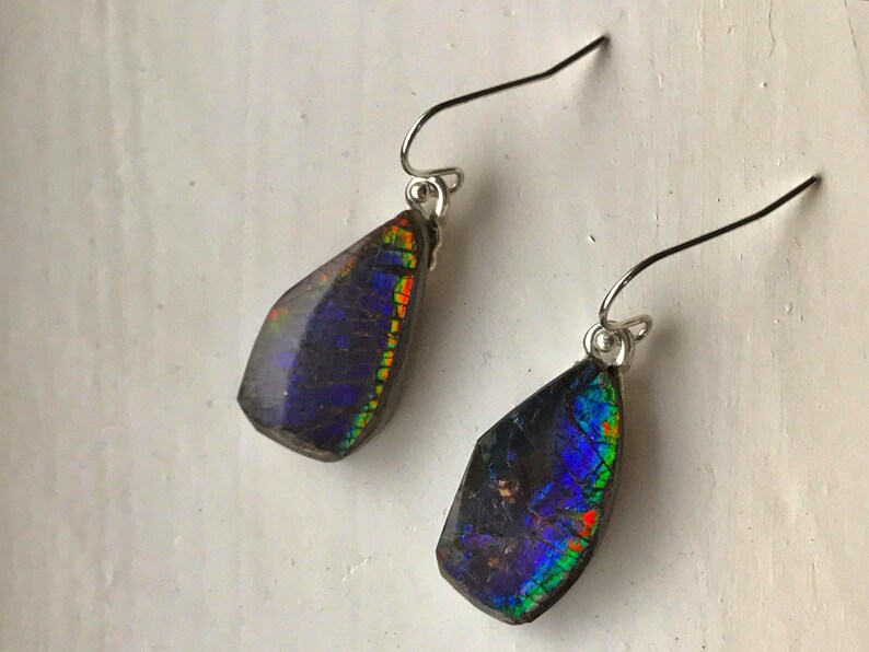 Stunning handmade Ammolite Gemstone Sterling Silver Earrings