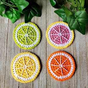 Citrus Coaster Set - Fruit Slice Coasters - Crocheted Cotton Drinkware - Lemon Lime Orange Grapefruit - Summer Home Decor