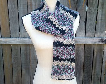 Multicolored Shell Stitch Scarf - Striped Crochet Scarf - Chunky Fall Scarf - Long Color Block Scarf - Ready to Ship - Fall Accessories