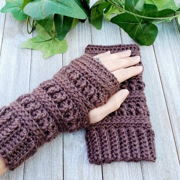 Crochet PATTERN - Textured Fingerless Gloves - Digital Download - Wrist Warmers - Crocheted Arm Warmers - Fingerless Texting Mittens Pattern